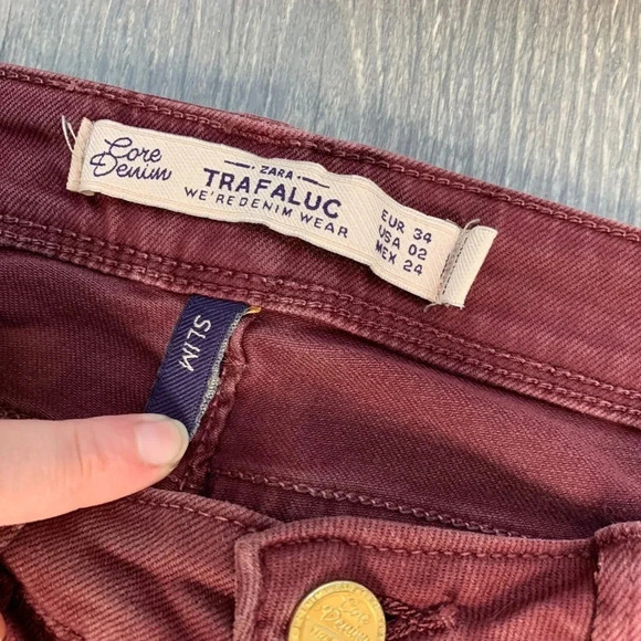 Zara Women's Skinny Jeans Coloured denim Slim Mid rise Maroon burgundy size 2 - Picture 8 of 16